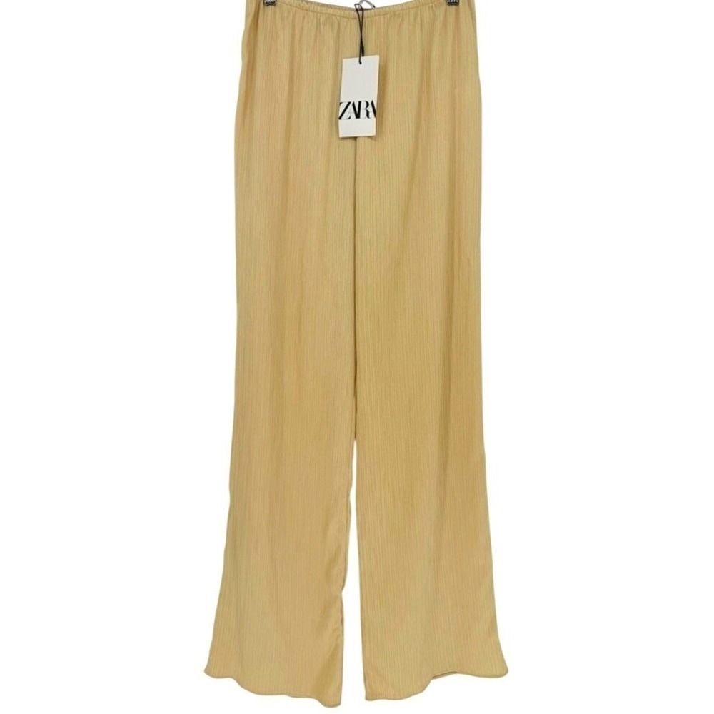 Zara Yellow Gold Plisse Wide Leg Pleated Pants Womens Small Flowy NWT Luxury